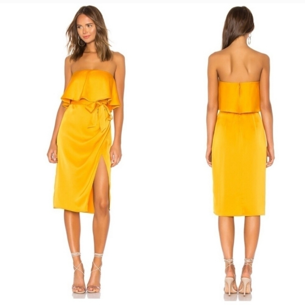 Lovers & Friends‎ Dress Medium Violet Strapless Midi Wrap Marigold Elegant Party